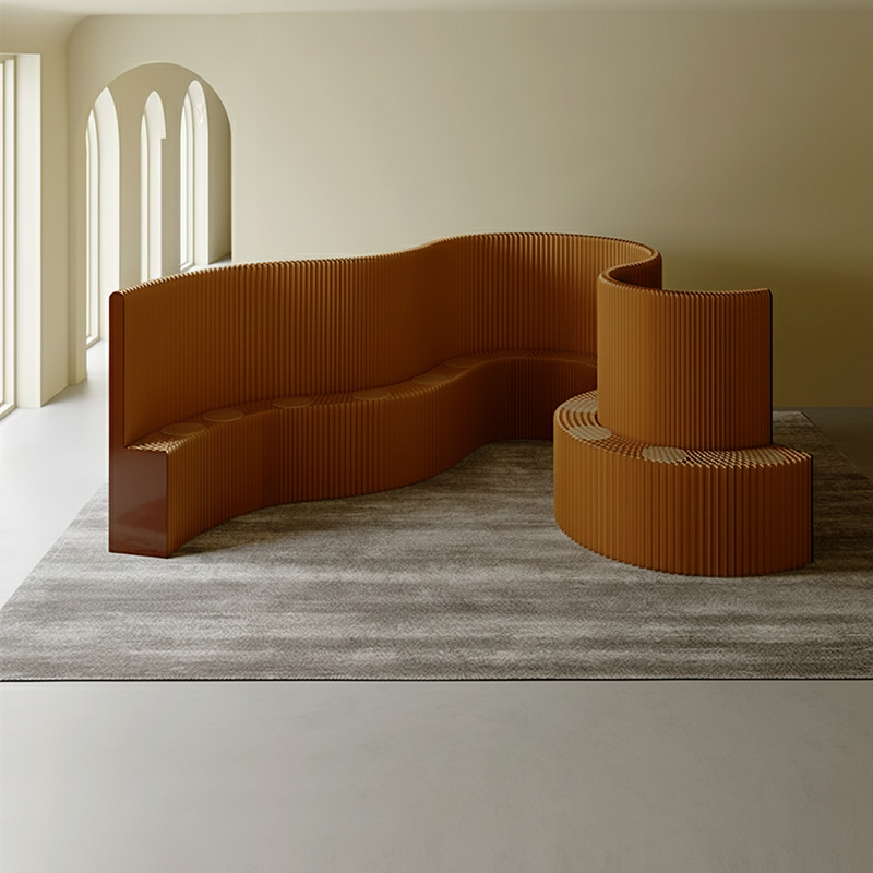 Modern Art Deco Foldable Room Divider – Curved-Edge Rectangular Panels in Kraft Paper and Acrylic for Living Room