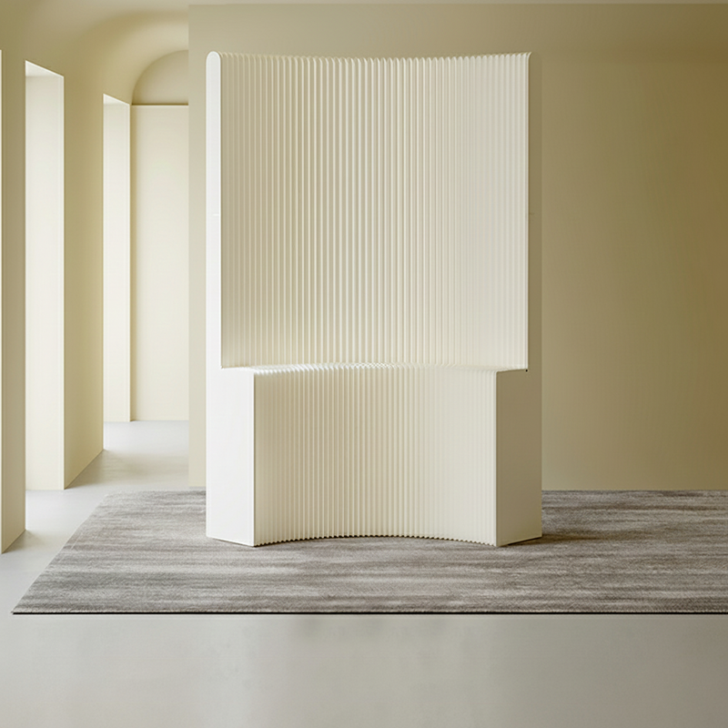 Modern Art Deco Foldable Room Divider – Curved-Edge Rectangular Panels in Kraft Paper and Acrylic for Living Room