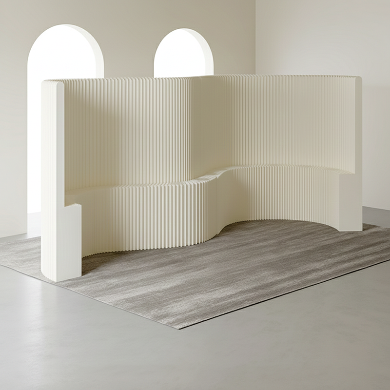 Modern Art Deco Foldable Room Divider – Curved-Edge Rectangular Panels in Kraft Paper and Acrylic for Living Room