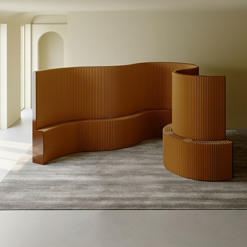 Modern Art Deco Foldable Room Divider – Curved-Edge Rectangular Panels in Kraft Paper and Acrylic for Living Room