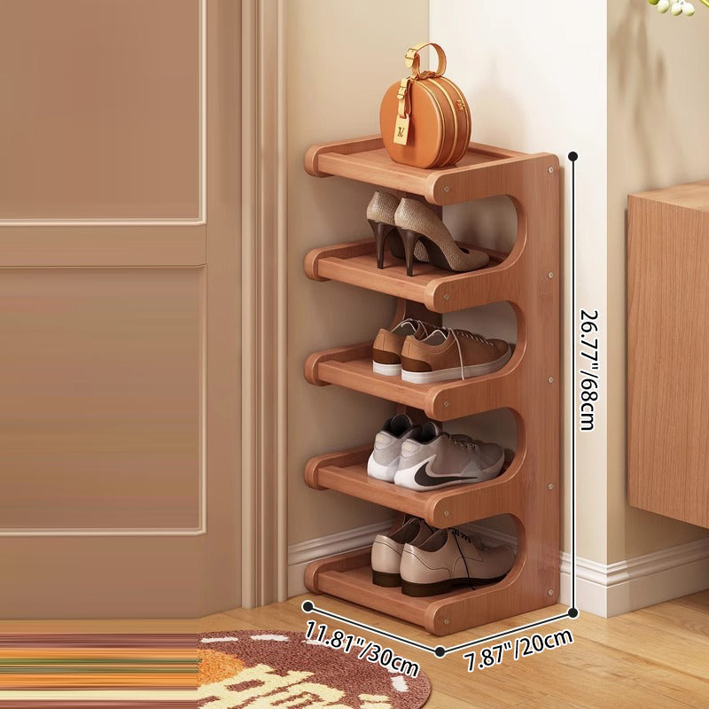 Contemporary Scandinavian Rectangular Nan Bamboo MDF Storage Shelf – 2/3/4/5/6-Tier Shoe Organizer for Entryways & Living Rooms