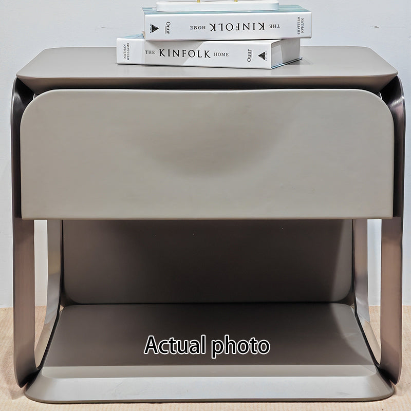 Modern Luxury White & Silver Nightstand with Floating Design and Microfiber Leather Drawer Front — Sleek Single-Drawer Bedside Table for the Bedroom