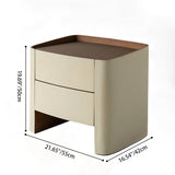 Luxurious Modern Beige Nightstand with Floating Design and Saddle Leather Finish - Double-Drawer Bedside Table for the Bedroom