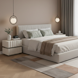 Modern Luxury White Nightstand with 3D Wavy-Textured Drawers – Dual-Drawer Bedside Table For Bedroom