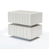 Modern Luxury White Nightstand with 3D Wavy-Textured Drawers – Dual-Drawer Bedside Table For Bedroom