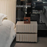 Modern Luxury White Nightstand with 3D Wavy-Textured Drawers – Dual-Drawer Bedside Table For Bedroom