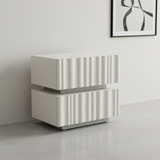 Modern Luxury White Nightstand with 3D Wavy-Textured Drawers – Dual-Drawer Bedside Table For Bedroom