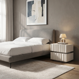 Modern Luxury White Nightstand with 3D Wavy-Textured Drawers – Dual-Drawer Bedside Table For Bedroom