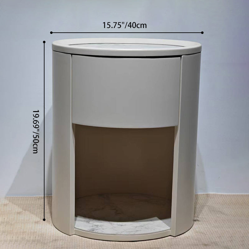 Luxurious Modern White Nightstand with White Stone Slab Top and One Drawer – Elegant Bedside Table for the Bedroom