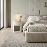 Luxurious Modern White Nightstand with White Stone Slab Top and One Drawer – Elegant Bedside Table for the Bedroom