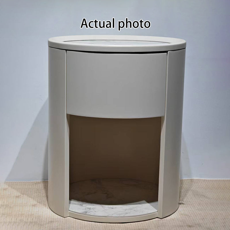 Luxurious Modern White Nightstand with White Stone Slab Top and One Drawer – Elegant Bedside Table for the Bedroom