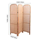 Traditional Chinese Wood-Finish Three-Panel Screen with Natural Indonesian Rattan - Handwoven Room Divider for Living Room
