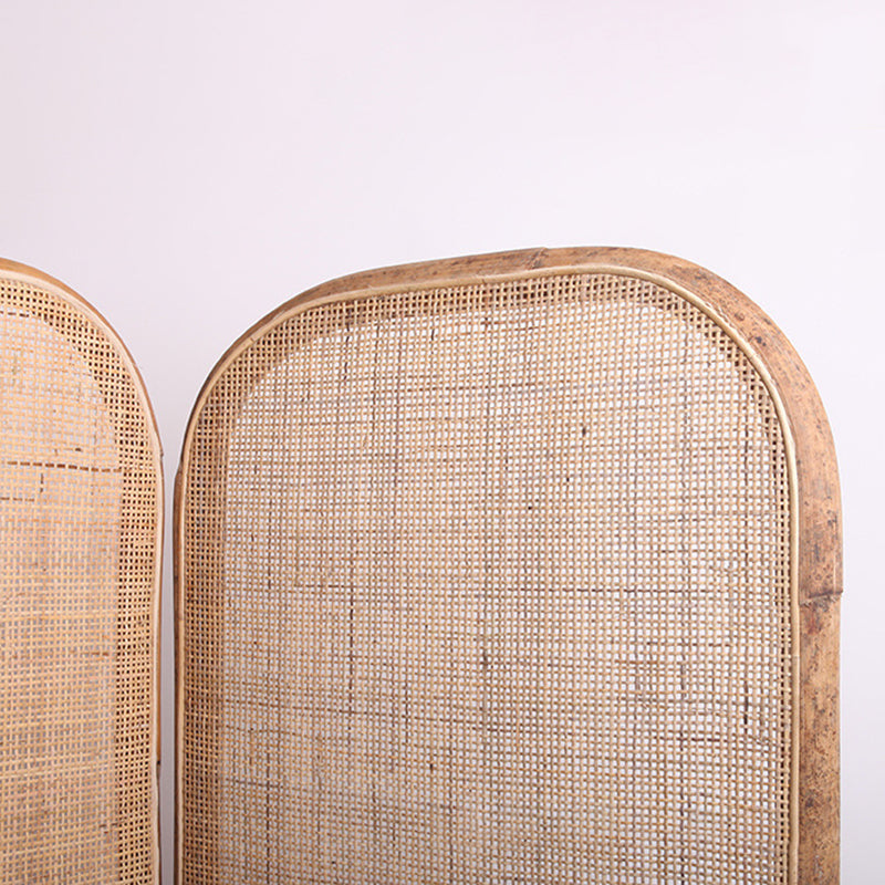 Traditional Chinese Wood-Finish Three-Panel Screen with Natural Indonesian Rattan - Handwoven Room Divider for Living Room
