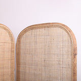 Traditional Chinese Wood-Finish Three-Panel Screen with Natural Indonesian Rattan - Handwoven Room Divider for Living Room