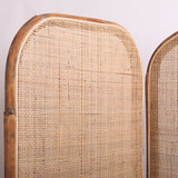 Traditional Chinese Wood-Finish Three-Panel Screen with Natural Indonesian Rattan - Handwoven Room Divider for Living Room