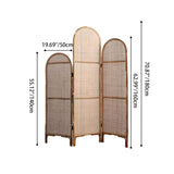 Traditional Chinese Wood-Color 3-Panel Screen Featuring Natural Indonesian Rattan & Handwoven Detailing — Asymmetrical Tiered Room Divider for Living Room