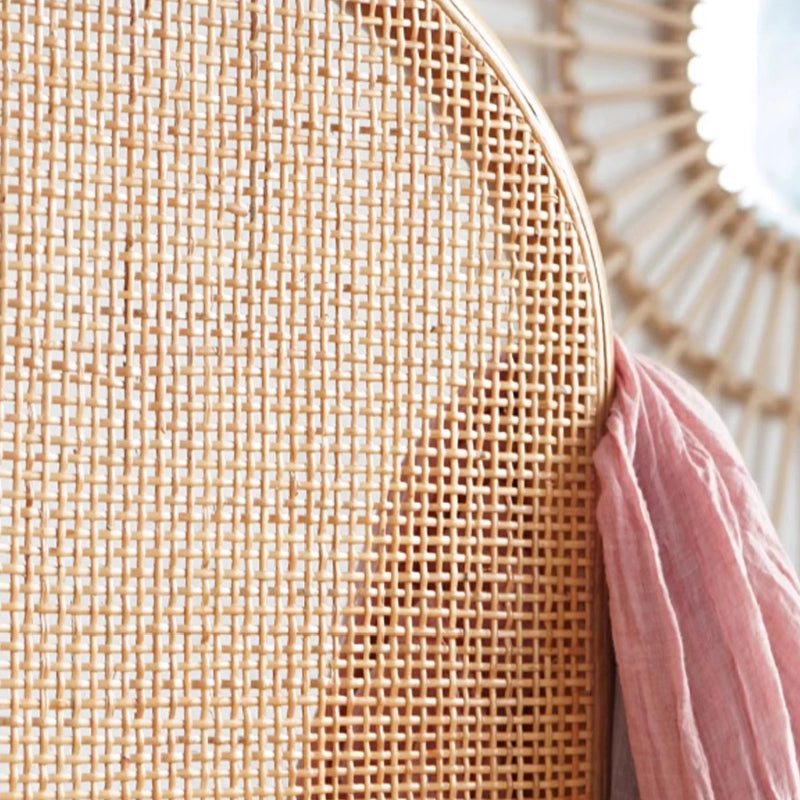 Traditional Chinese Wood-Color 3-Panel Screen Featuring Natural Indonesian Rattan & Handwoven Detailing — Asymmetrical Tiered Room Divider for Living Room