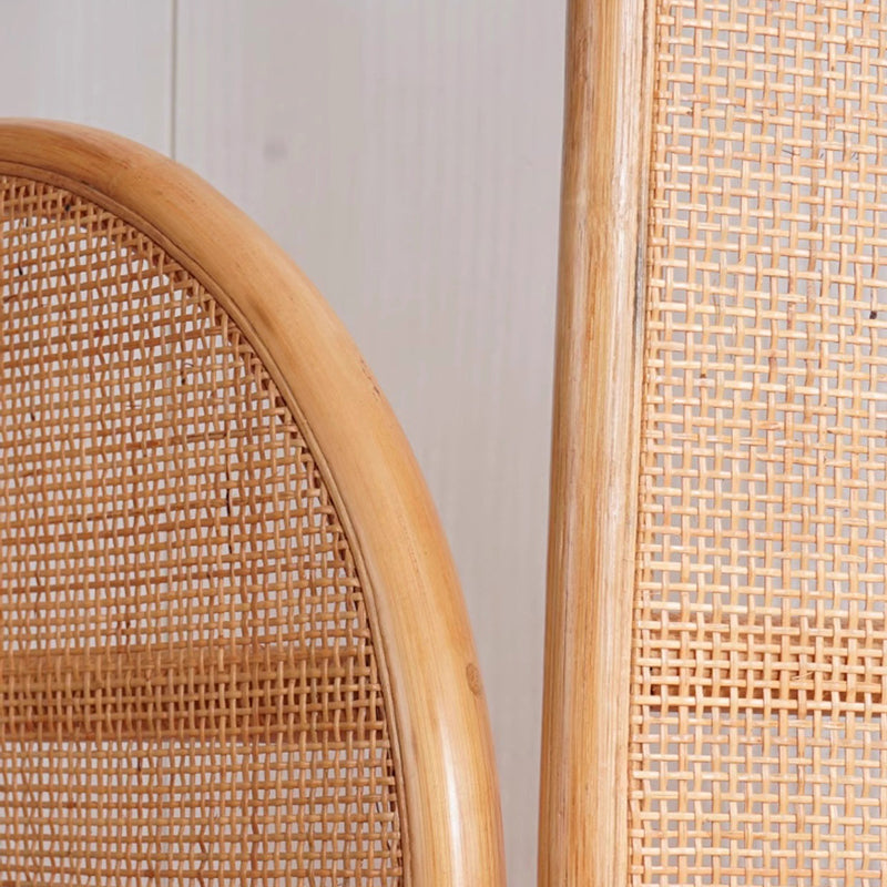 Traditional Chinese Wood-Color 3-Panel Screen Featuring Natural Indonesian Rattan & Handwoven Detailing — Asymmetrical Tiered Room Divider for Living Room