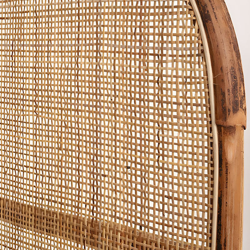 Traditional Chinese Wood-Color 3-Panel Screen Featuring Natural Indonesian Rattan & Handwoven Detailing — Asymmetrical Tiered Room Divider for Living Room