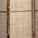 Traditional Chinese Wood-Color 3-Panel Screen Featuring Natural Indonesian Rattan & Handwoven Detailing — Asymmetrical Tiered Room Divider for Living Room