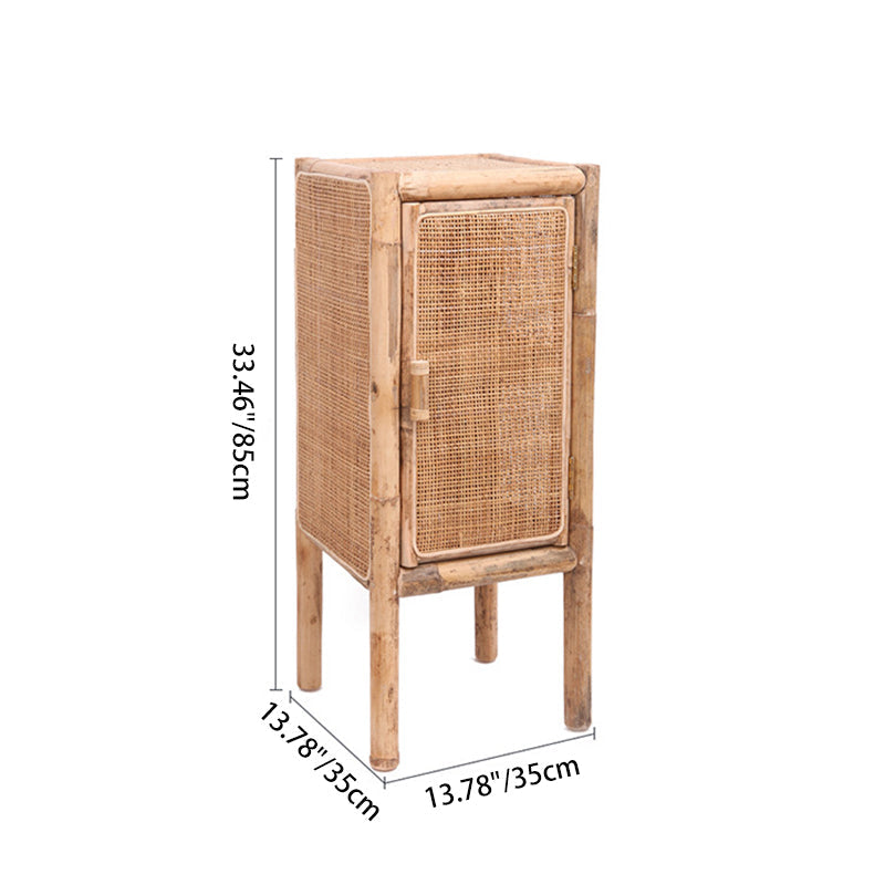 Elegant Traditional Chinese Slim Storage Cabinet in Natural Indonesian Rattan & Handwoven Finish – Space-Saving Sideboard for Living Room