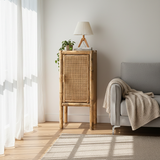 Elegant Traditional Chinese Slim Storage Cabinet in Natural Indonesian Rattan & Handwoven Finish – Space-Saving Sideboard for Living Room