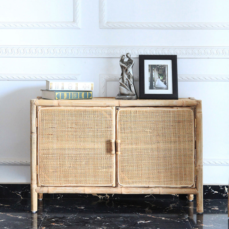 Traditional Chinese Rectangular Storage Cabinet — Handwoven Natural Indonesian Rattan, Large-Capacity Living Room Sideboard