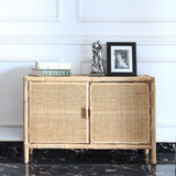 Traditional Chinese Rectangular Storage Cabinet — Handwoven Natural Indonesian Rattan, Large-Capacity Living Room Sideboard