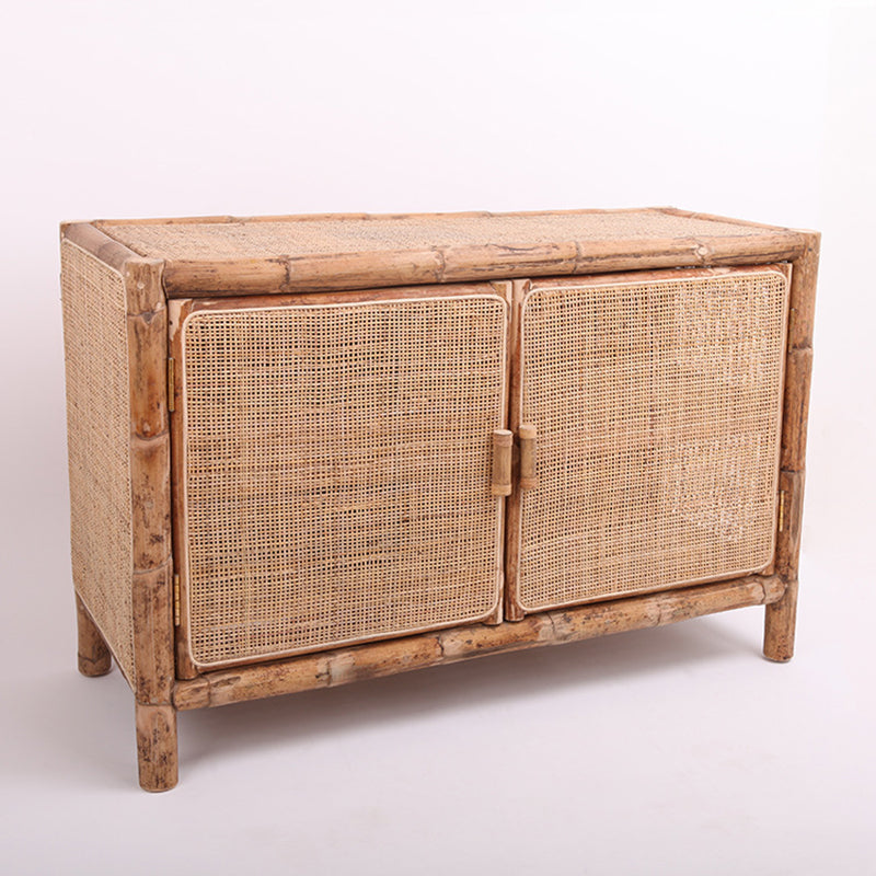 Traditional Chinese Rectangular Storage Cabinet — Handwoven Natural Indonesian Rattan, Large-Capacity Living Room Sideboard