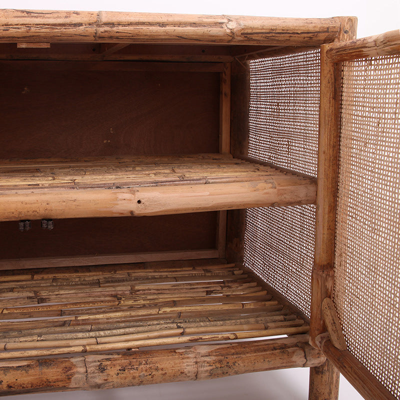 Traditional Chinese Rectangular Storage Cabinet — Handwoven Natural Indonesian Rattan, Large-Capacity Living Room Sideboard