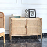 Traditional Chinese Rectangular Storage Cabinet — Handwoven Natural Indonesian Rattan, Large-Capacity Living Room Sideboard