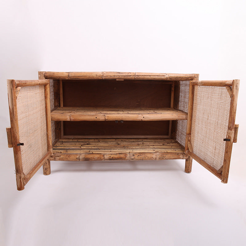 Traditional Chinese Rectangular Storage Cabinet — Handwoven Natural Indonesian Rattan, Large-Capacity Living Room Sideboard