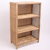 Traditional Chinese Rectangular Bookshelf with Handwoven Natural Indonesian Rattan — 3-Tier, Large-Capacity Storage Shelf for Living Room