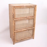Traditional Chinese Rectangular Bookshelf with Handwoven Natural Indonesian Rattan — 3-Tier, Large-Capacity Storage Shelf for Living Room