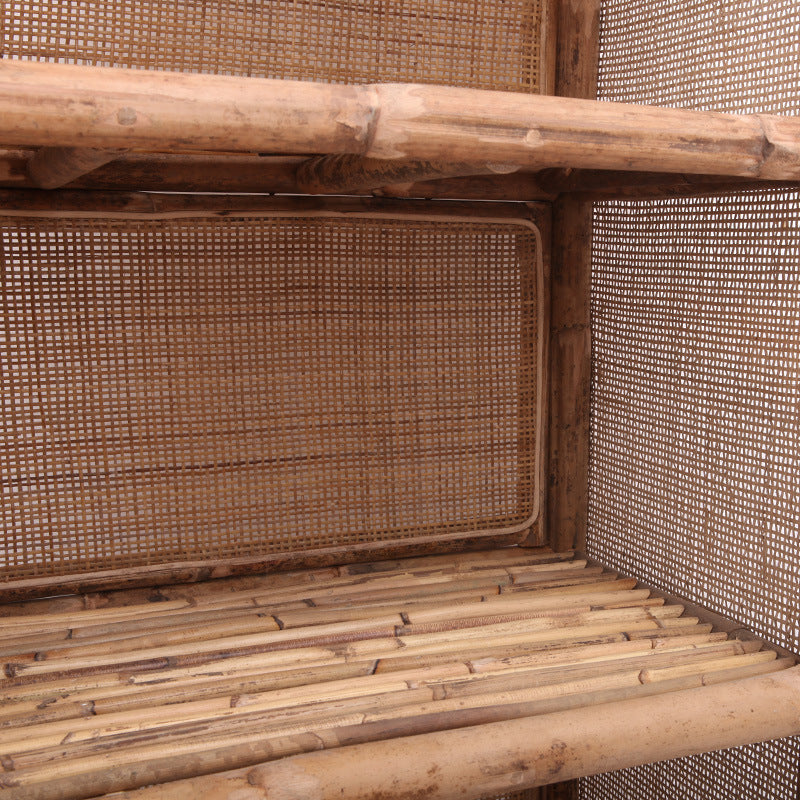 Traditional Chinese Rectangular Bookshelf with Handwoven Natural Indonesian Rattan — 3-Tier, Large-Capacity Storage Shelf for Living Room