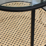 Modern Minimalist Round Glass-Top Side Table with Handwoven Natural Indonesian Rattan — 2-Tier End Table for Living Room