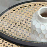 Modern Minimalist Round Glass-Top Side Table with Handwoven Natural Indonesian Rattan — 2-Tier End Table for Living Room