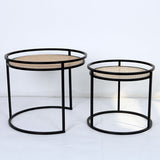 Modern Minimalist Round Iron Side Table Set with Natural Indonesian Rattan — Handwoven Dual End Tables for Living Room