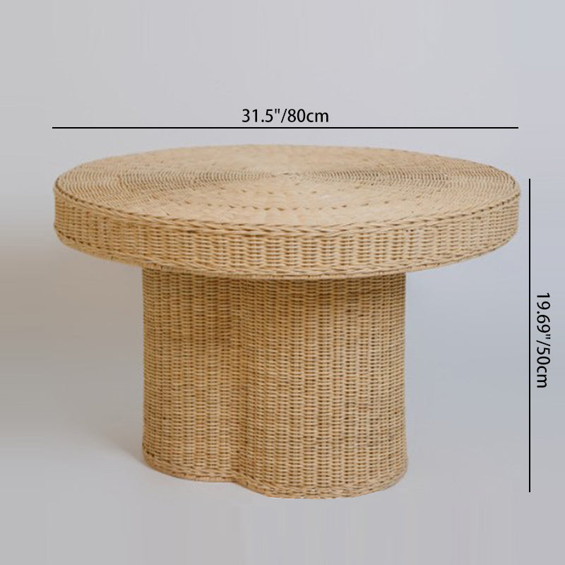 Contemporary Scandinavian Round Coffee Table with Natural Indonesian Rattan – Handwoven, Wood Finish, Ideal Living Room Centerpiece