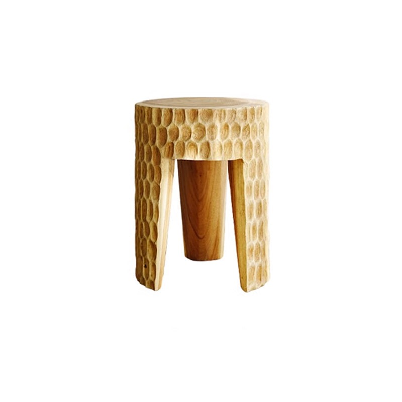 Modern Art Deco Round Side Table with Honeycomb Carving – Solid Wood End Table for Living Room
