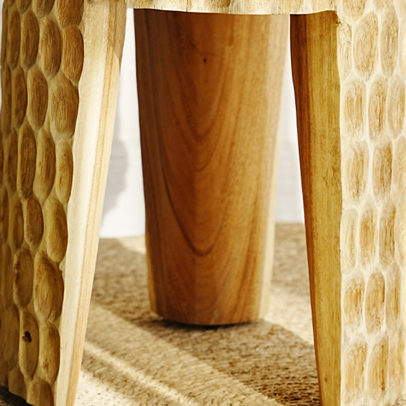 Modern Art Deco Round Side Table with Honeycomb Carving – Solid Wood End Table for Living Room