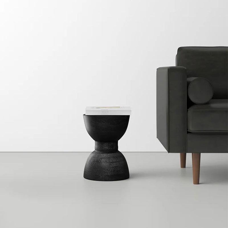 Nordic Round Side Table – Hourglass Design, Black Art Deco End Table for Living Room, Contemporary Scandinavian Style