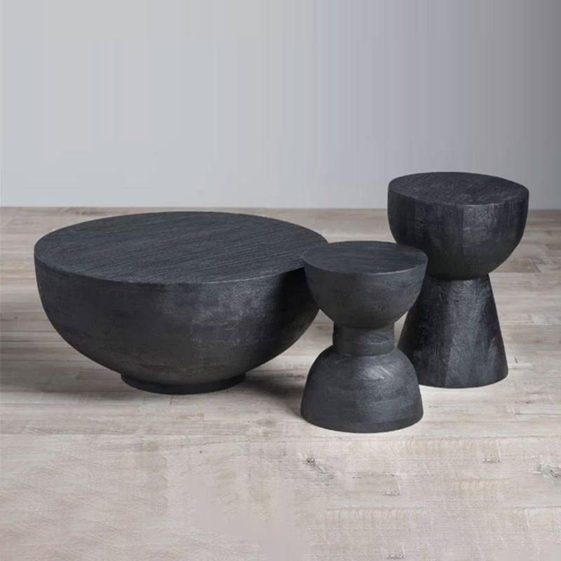 Nordic Round Side Table – Hourglass Design, Black Art Deco End Table for Living Room, Contemporary Scandinavian Style
