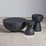 Nordic Round Side Table – Hourglass Design, Black Art Deco End Table for Living Room, Contemporary Scandinavian Style