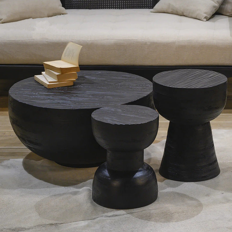 Nordic Round Side Table – Hourglass Design, Black Art Deco End Table for Living Room, Contemporary Scandinavian Style
