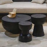 Nordic Round Side Table – Hourglass Design, Black Art Deco End Table for Living Room, Contemporary Scandinavian Style