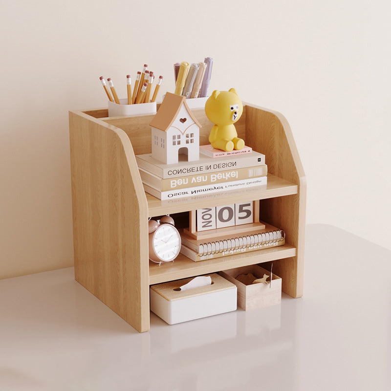 Contemporary Scandinavian MDF Desk Organizer – Rectangular Desktop Storage, 2/3-Tier with 1 Drawer for Office & Bedroom