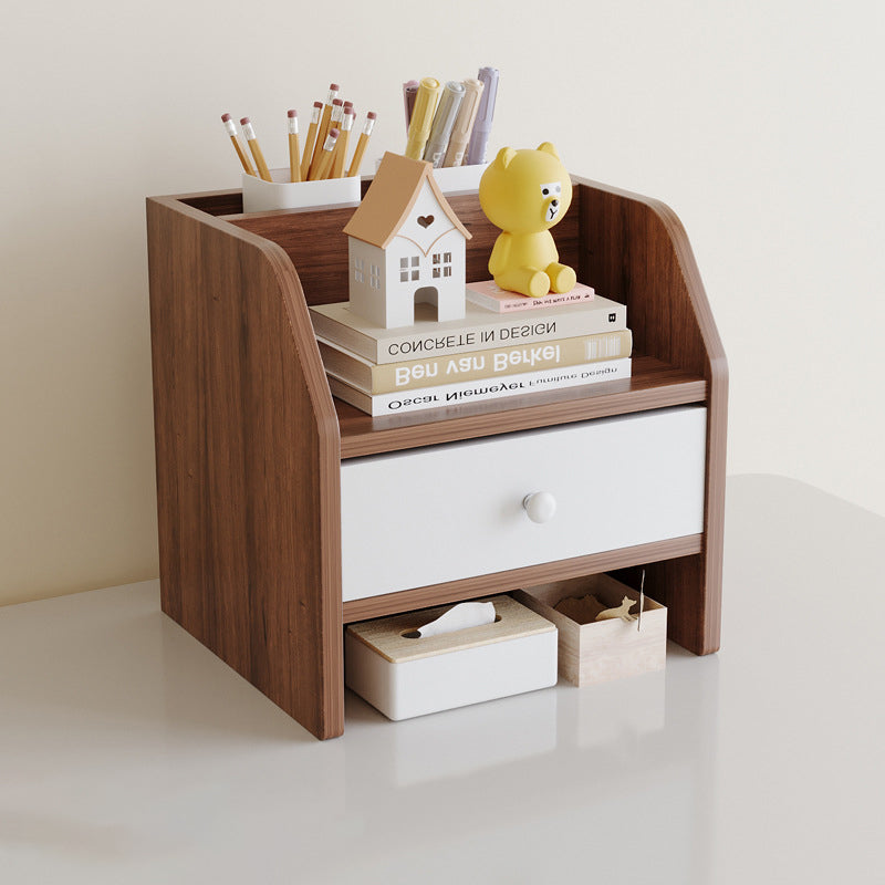 Contemporary Scandinavian MDF Desk Organizer – Rectangular Desktop Storage, 2/3-Tier with 1 Drawer for Office & Bedroom