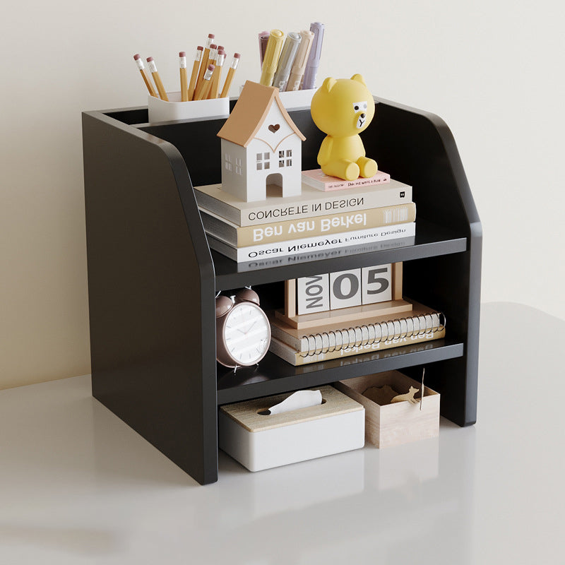 Contemporary Scandinavian MDF Desk Organizer – Rectangular Desktop Storage, 2/3-Tier with 1 Drawer for Office & Bedroom