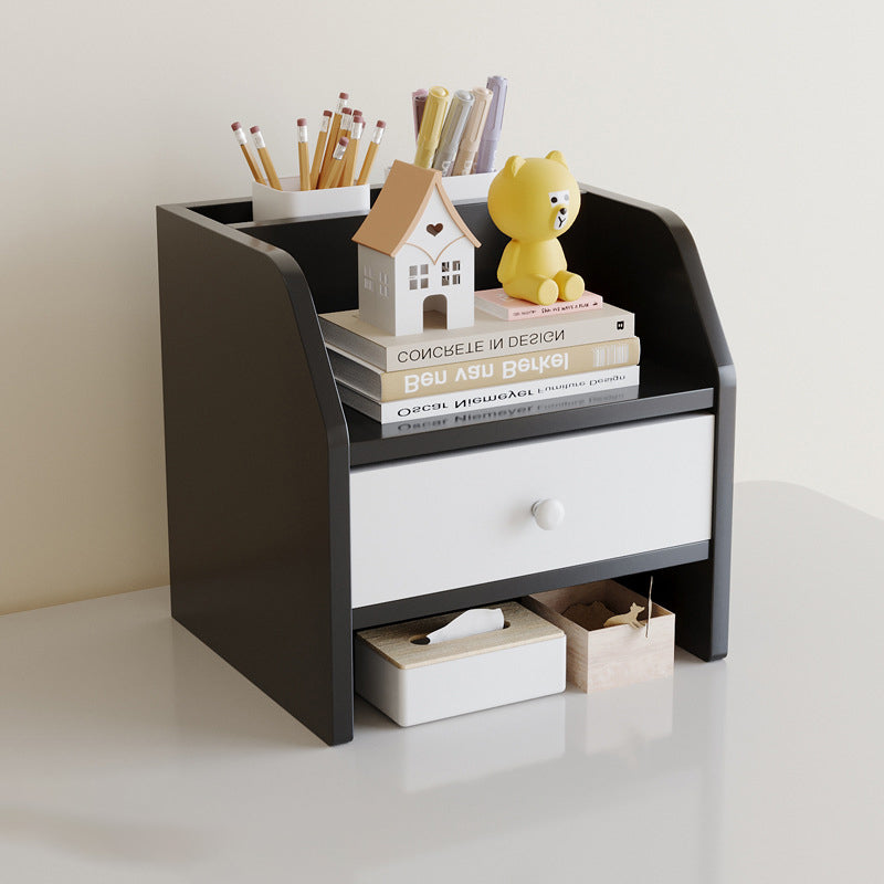 Contemporary Scandinavian MDF Desk Organizer – Rectangular Desktop Storage, 2/3-Tier with 1 Drawer for Office & Bedroom